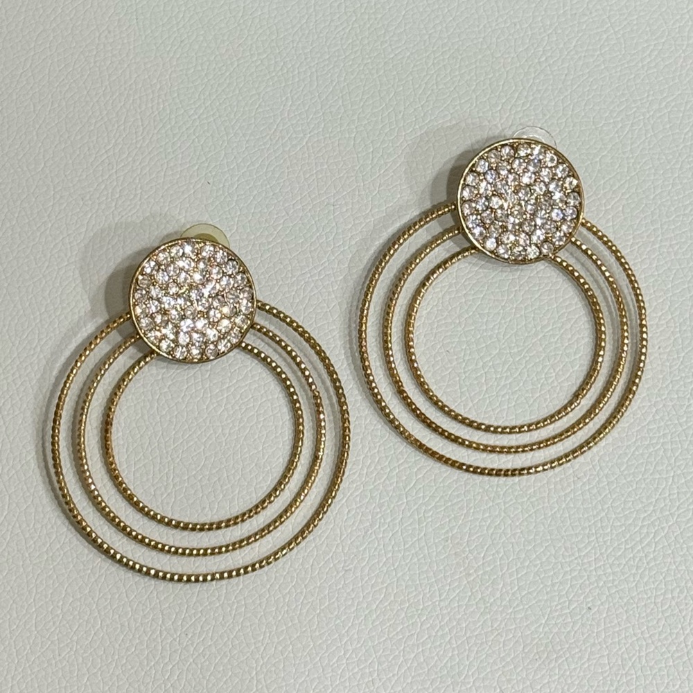 Gold Circular Rhinstone Drop Earrings